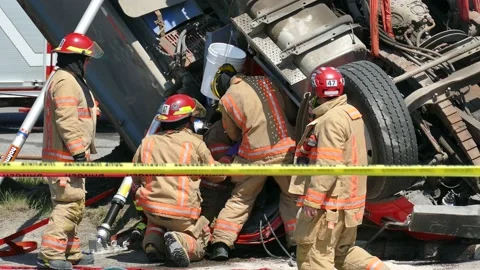 Firefighters working at accident Video stock 133269084