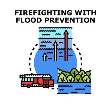 Firefighting and flood prevention combining efforts concept Stock Illustration