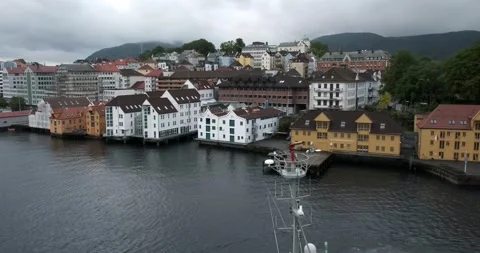 A firefighting boat in the port of Bergen Stock Footage
