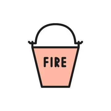 Firefighting bucket, fire equipment flat color line icon. Illustrazione stock
