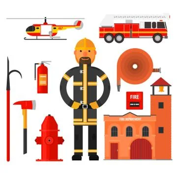 Firefighting character Flat style. Elements for infographic Stock Illustration