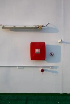 Firefighting equipment at the deck of a ship Stock Photos