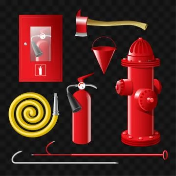 Firefighting equipment - set of realistic vector isolated objects Stock Illustration