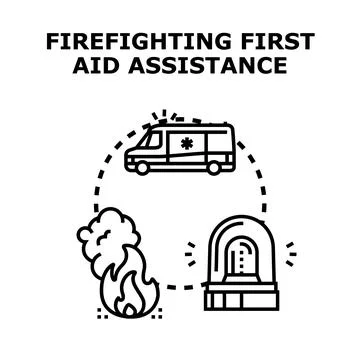Firefighting first aid assistance black concept illustration Illustrazione stock