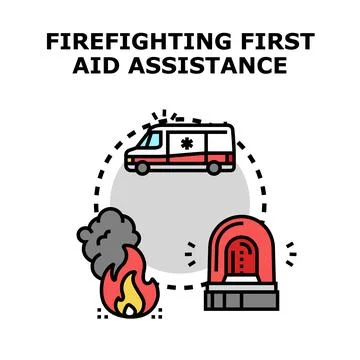 Firefighting first aid assistance color concept illustration Illustrazione stock