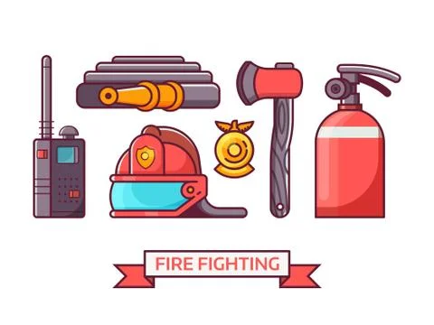 Firefighting Icons and Elements Set Stock Illustration