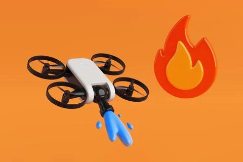 Firefighting Innovation Concept. Small Drone Spraying Water To Extinguish S.. Stock Illustration