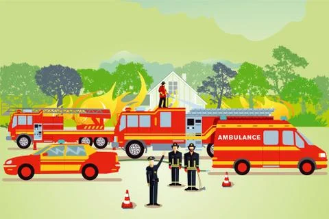 Firefighting operation in case of major fire Stock Illustration