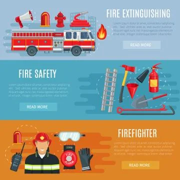 Firefighting or fire safety vector banners Stock Illustration