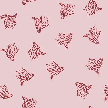 Firefighting plane wildfire disaster line seamless pattern Stock Illustration
