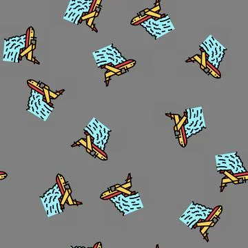 Firefighting plane wildfire disaster vector seamless pattern Stock Illustration