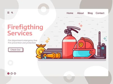 Firefighting Services Web Banner in Line Art Stock Illustration