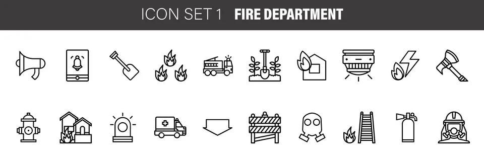 Firefighting in thin line style. icon set. Vector illustration Stock Illustration
