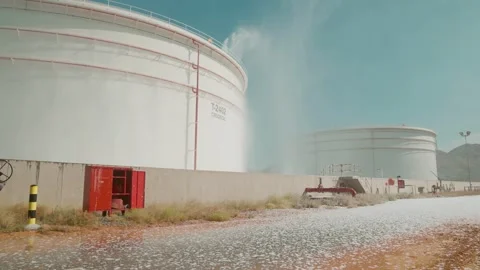 Firefighting Training Exercise at an Oil Storage Tank with High-Pressure Vídeos de archivo 338068704