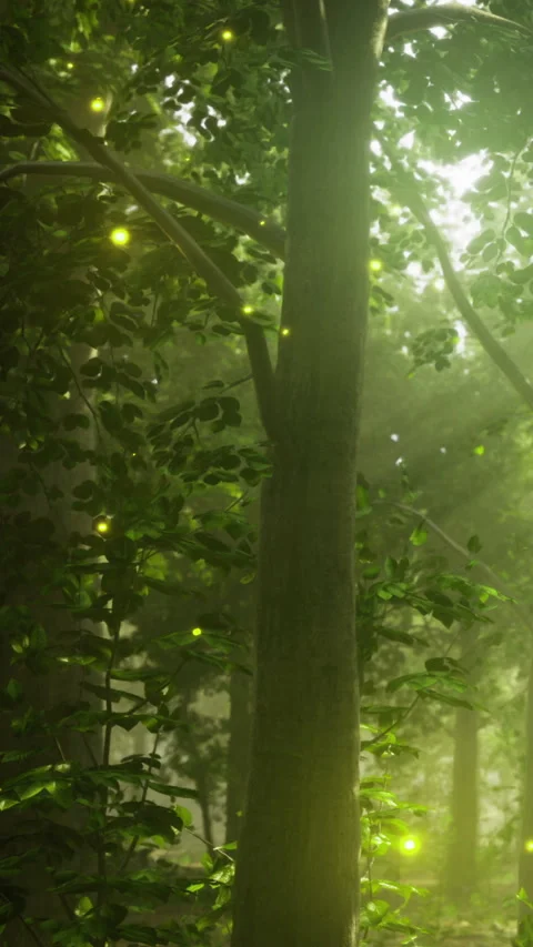 Fireflies glow in the forest during a summer evening Stock Footage 342444655