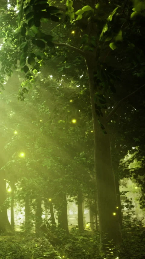 Fireflies light up a forest during dusk near the trees and nature Stock Footage 342446272