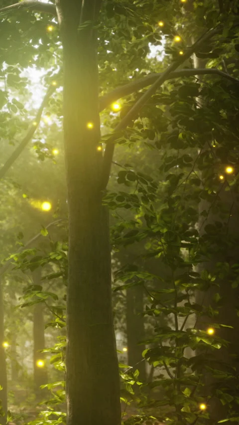 Fireflies light up the forest at dusk during the summer season Stock Footage 339104725