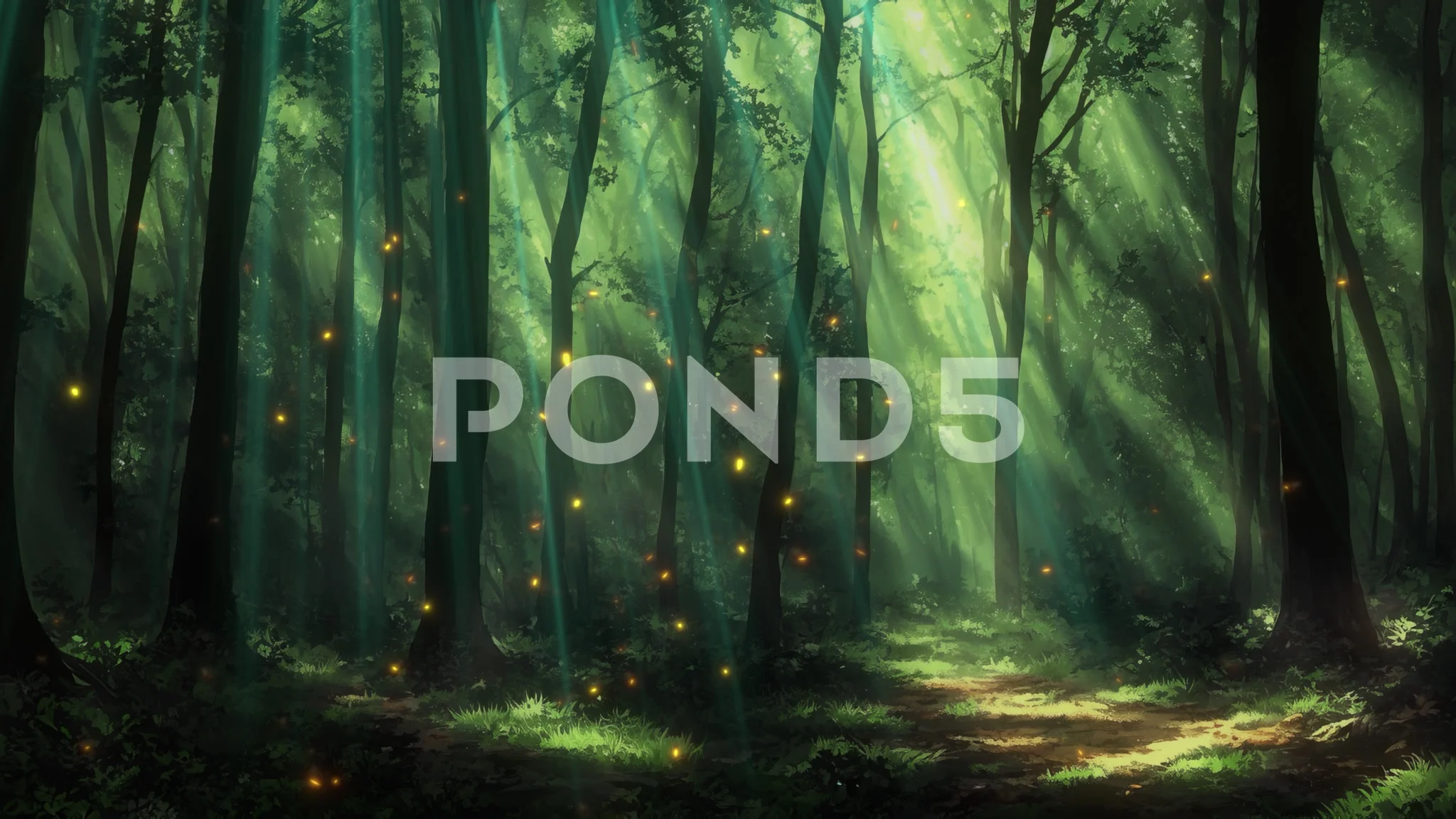 Fireflies in the night forest, Anime sea... | Stock Video | Pond5