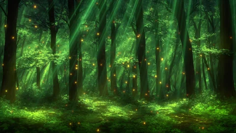 Fireflies in the night forest, Anime seamless Background. Stock Footage 250092926