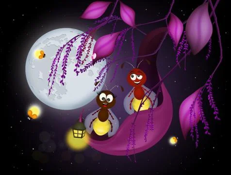 Fireflies in the night Stock Illustration
