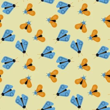 Firefly and bee geometric seamless pattern 스톡 일러스트