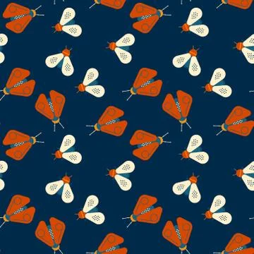 Firefly and bee geometric seamless pattern Stock Illustration