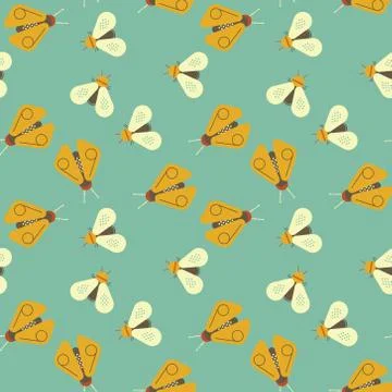 Firefly and bee geometric seamless pattern Stock Illustration