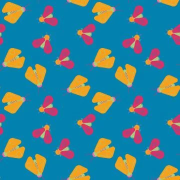 Firefly and bee geometric seamless pattern Stock Illustration