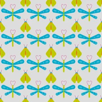 Firefly and dragonfly seamless pattern Illustrazione stock