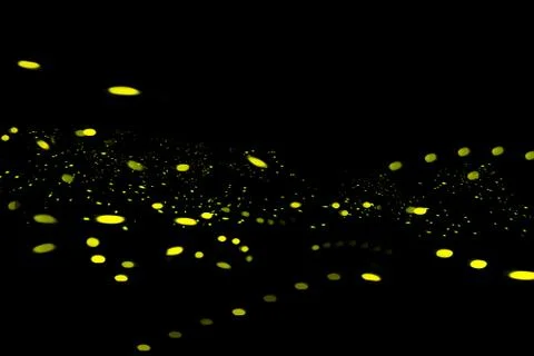 Firefly, lightning bugs on black background Stock Photos