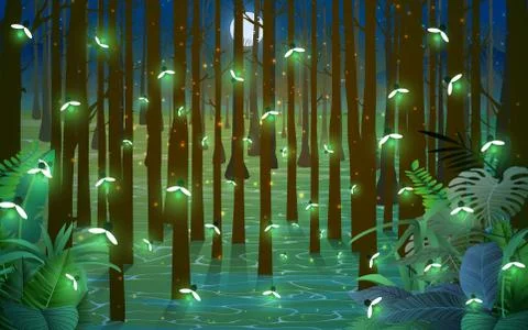 Firefly at the mangrove forest in the night Stock Illustration