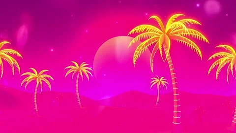 FireFly Palm Trees, Warm Glow: Desert Scene with Lights Stock Footage 330320411