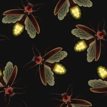 Firefly seamless vector pattern Stock Illustration