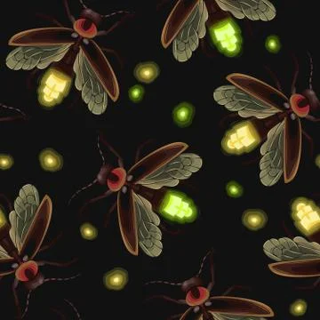Firefly seamless vector pattern Stock Illustration