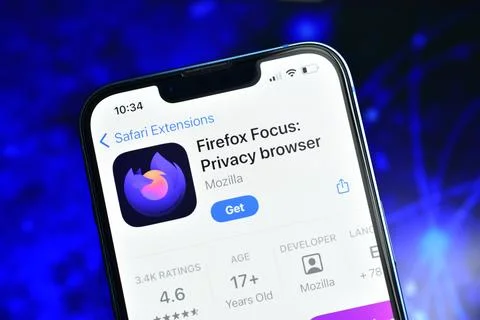 Firefox browser app on smartphone used to search and browse data private data Stock Photos