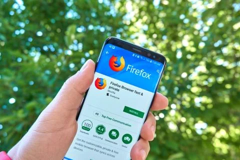 Firefox fast and private browser mobile app on Samsung s8. Stock Photos