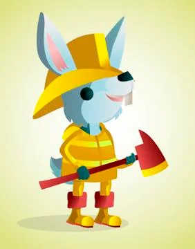 Fireguard rabbit in the fire with an axe Stock Illustration