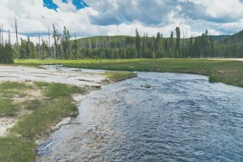 The Firehole River, going through the Black Sand Geyser Basin area of Yellows Stock Photos