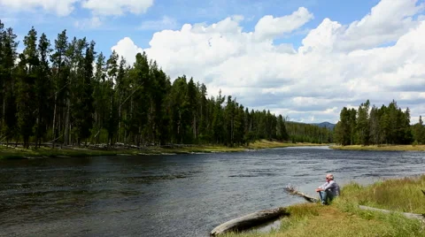 Firehole River Yellowstone National Park Man Stock Footage 59392913