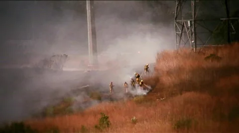 Fireline and firemen Stock Footage 853422