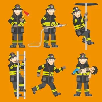 Fireman In Action 6 Figures Set Illustrazione stock