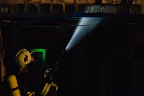 Fireman in action Foto stock