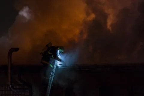 Fireman in action Foto stock