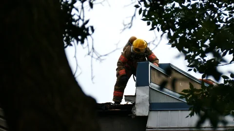 Fireman at building fire Stock Footage 116714025