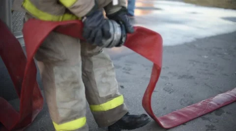 Fireman Connects Hose Video stock 50222374