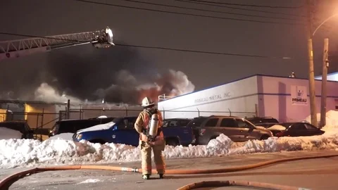 FIreman facing huge fire Stock Footage 85254797
