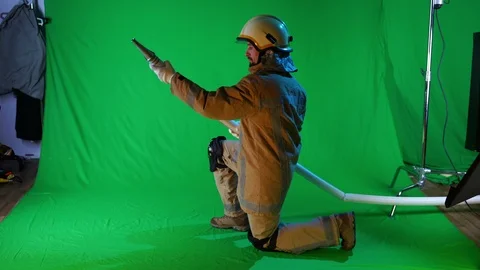 Fireman on the fire (chromakey) Video stock 99185685