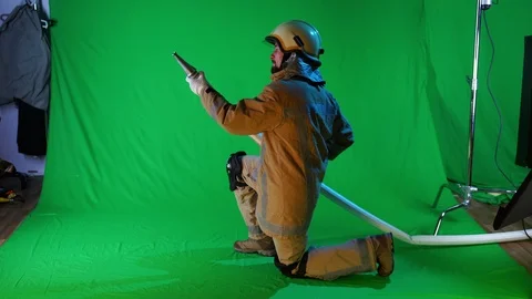 Fireman on the fire (chromakey) Video stock 99186477