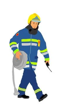 Fireman with fire hose vector illustration isolated on white Stock Illustration