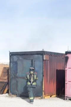 Fireman fire training station drill Stock Photos